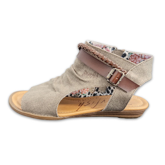 Blowfish Sandals - Womens 8.5 - Brown Peep Toe Canvas Gladiator Flat with Zipper - Picture 2 of 8